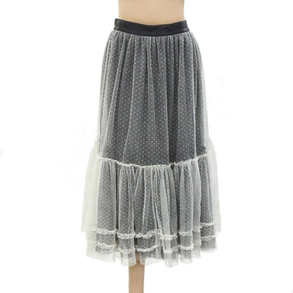 Odd Molly Anthropologie Swiss Dot Midi Skirt Ruffle Tiered Flared S-1 New